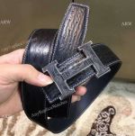 2018 New Hermes Silver and Black Leather Belt - Cool Retro Style